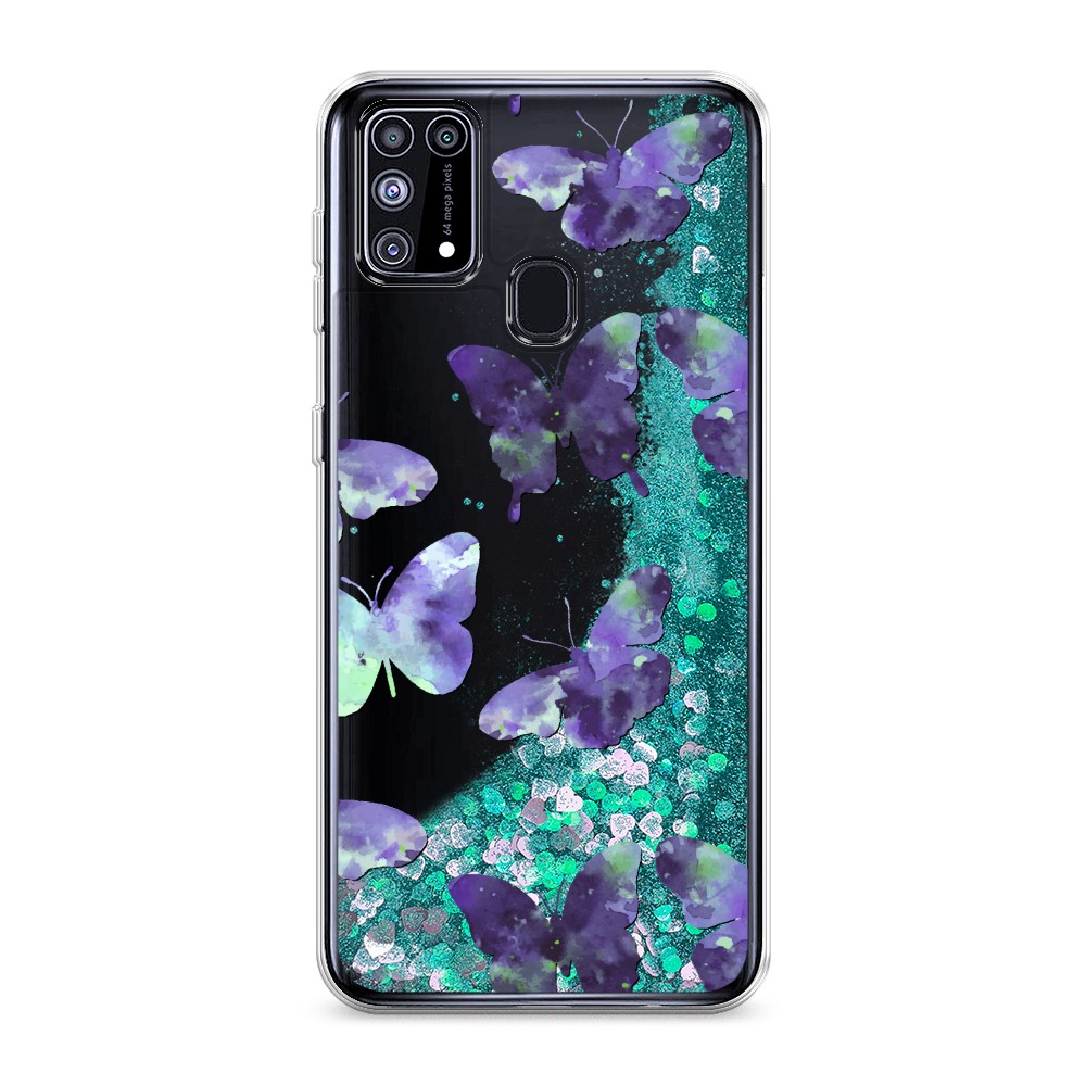 фото Жидкий чехол с блестками "бабочки отпечатки" на samsung galaxy m31 awog