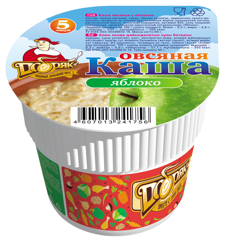 

Каша Добряк овсяная с яблоком 60 г