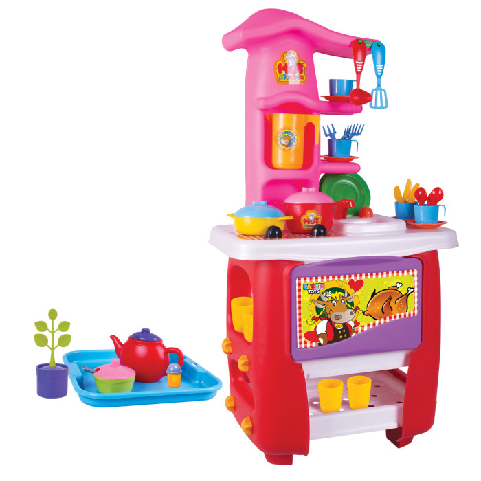 Кухня игровая ZARRIN TOYS Hut Kitchen с набором 45 предм красный розовый кастрюля для варки спаржи с ситом 4 1 л beka kitchen aids