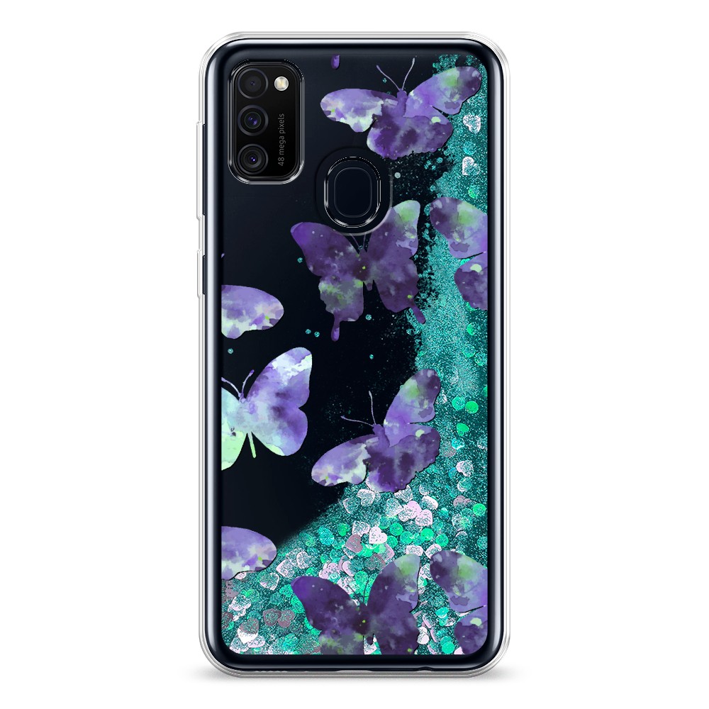 

Жидкий чехол с блестками "Бабочки отпечатки" на Samsung Galaxy M21, 29795-1