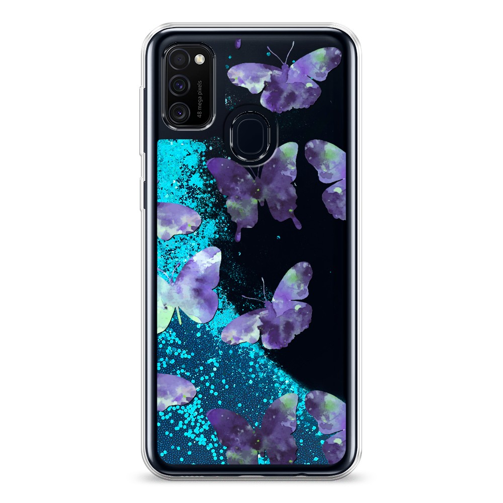 

Жидкий чехол с блестками "Бабочки отпечатки" на Samsung Galaxy M21, 29793-1