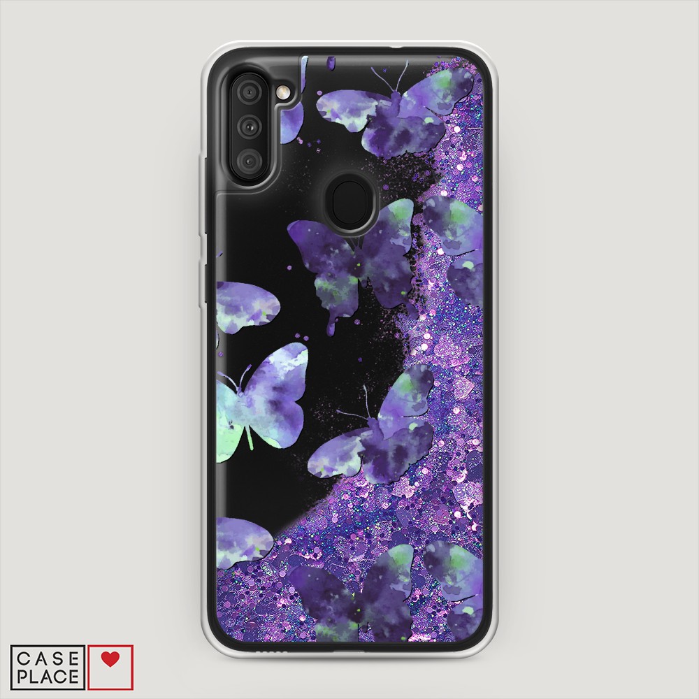 фото Жидкий чехол с блестками "бабочки отпечатки" на samsung galaxy m11 awog