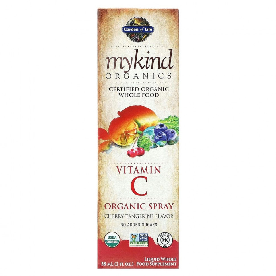 Витамин С Garden of Life MyKind Organics вишня и мандарин спрей 58 мл 2949₽