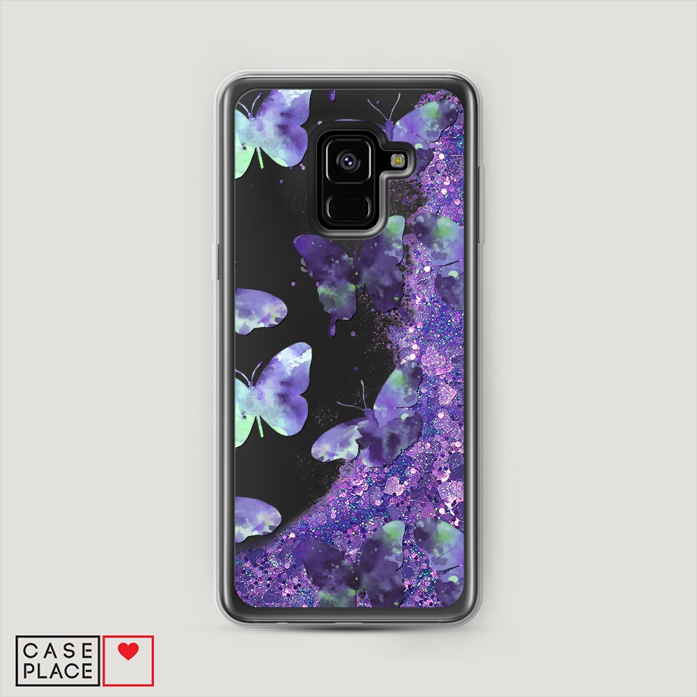 фото Жидкий чехол с блестками "бабочки отпечатки" на samsung galaxy a8 2018 awog