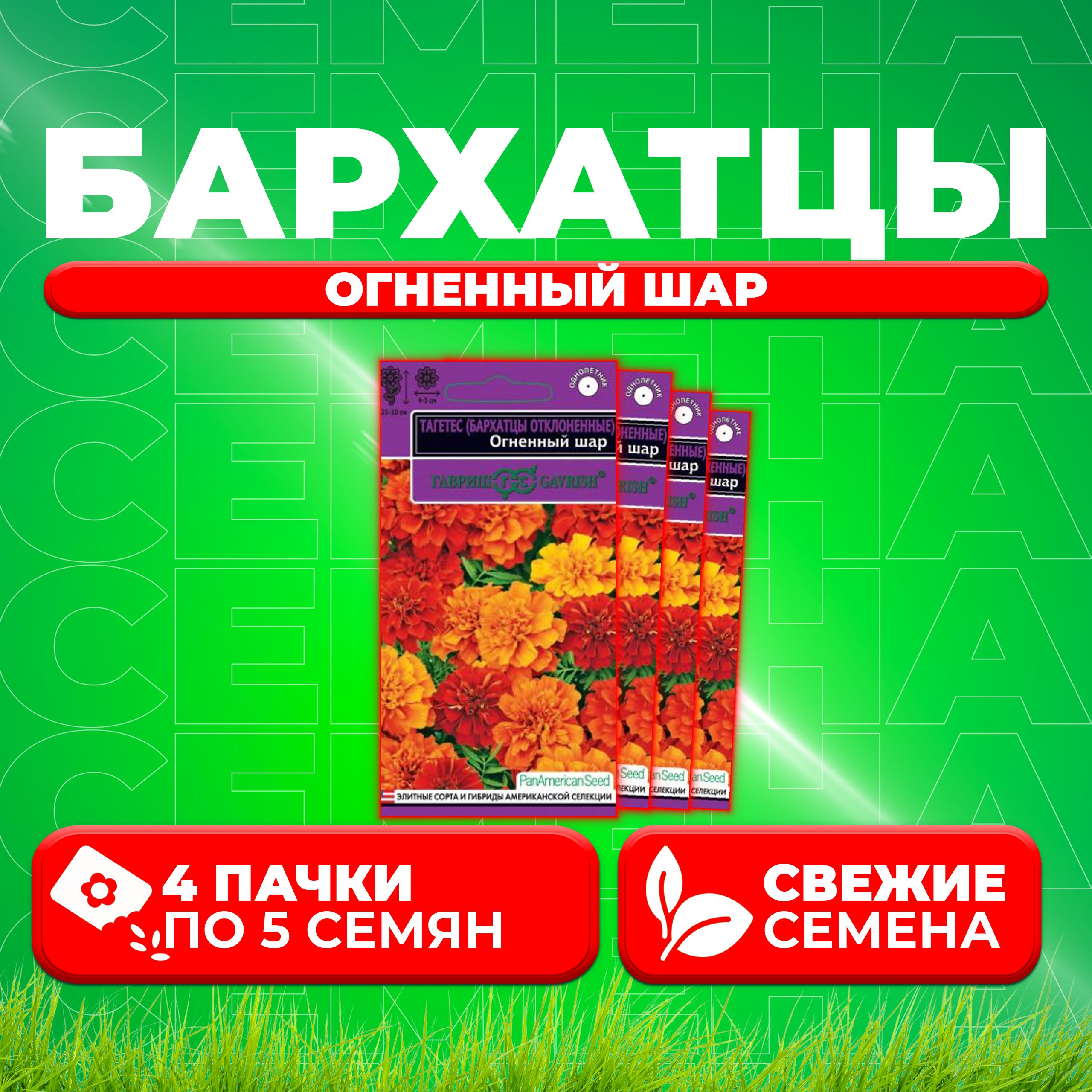 

Семена Бархатцы отклоненные тагетес Огненный шар, 5шт, Гавриш, PanAmericanSeed 4 уп