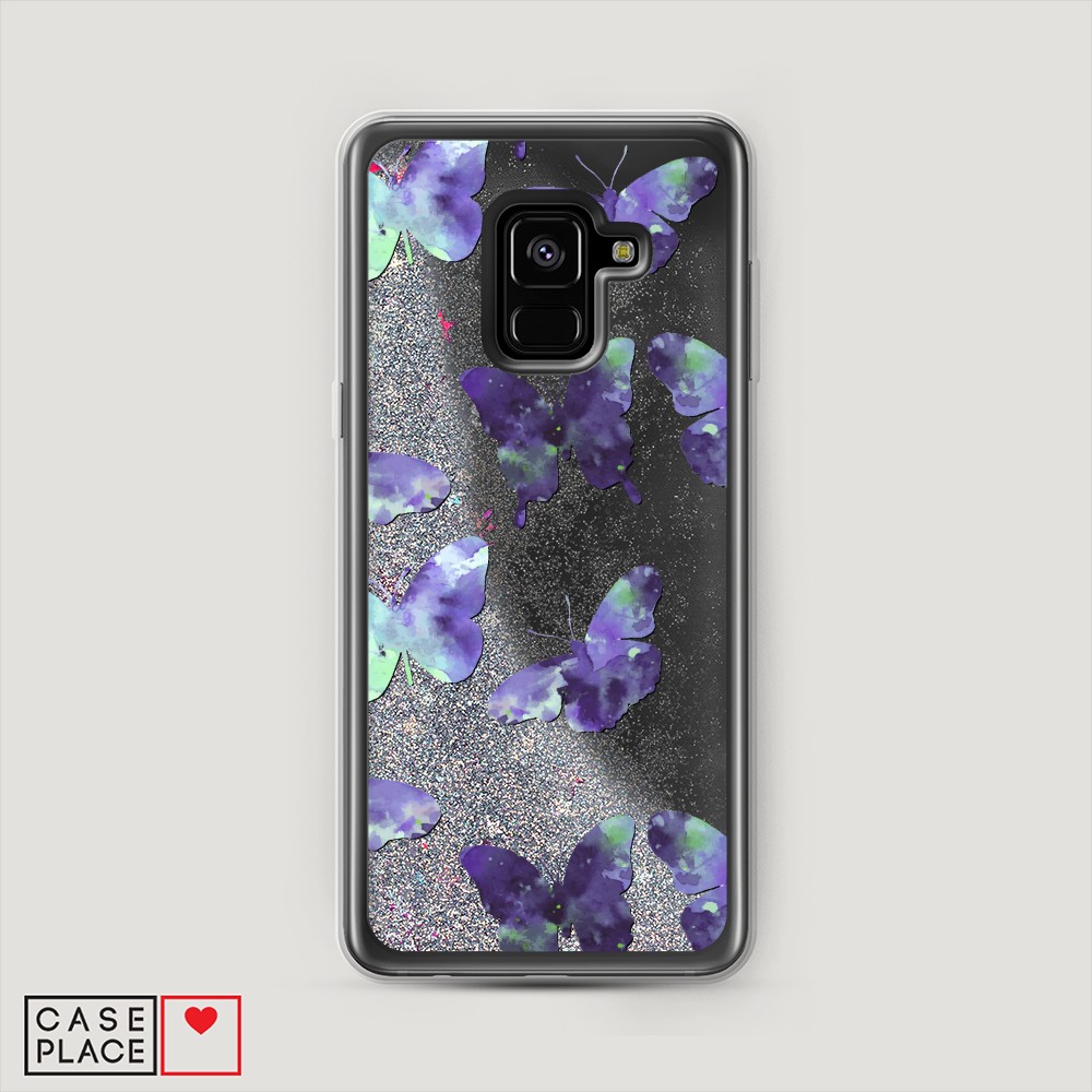 фото Жидкий чехол с блестками "бабочки отпечатки" на samsung galaxy a8 2018 awog