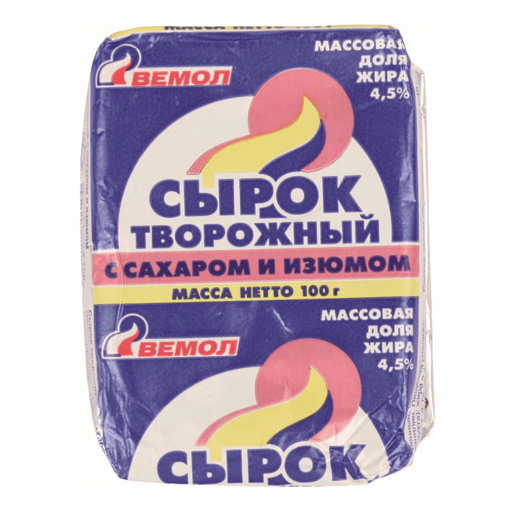 

Сырок творожный Вемол с сахаром и изюмом 4,5% БЗМЖ 100 г