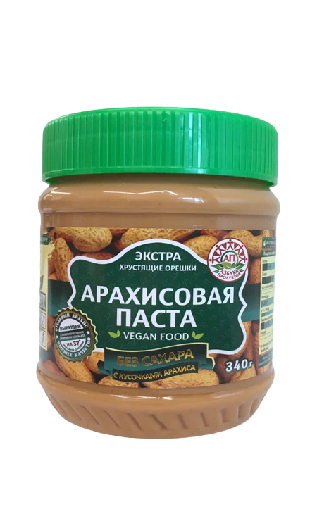 Арахисовая паста АЗБУКА ПРОДУКТОВ ЭКСТРА без сахара с кусочками арахиса 340гр