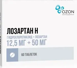Лозартан Н, таблетки в пленочной оболочке 12.5 мг+50 мг, 60 шт.