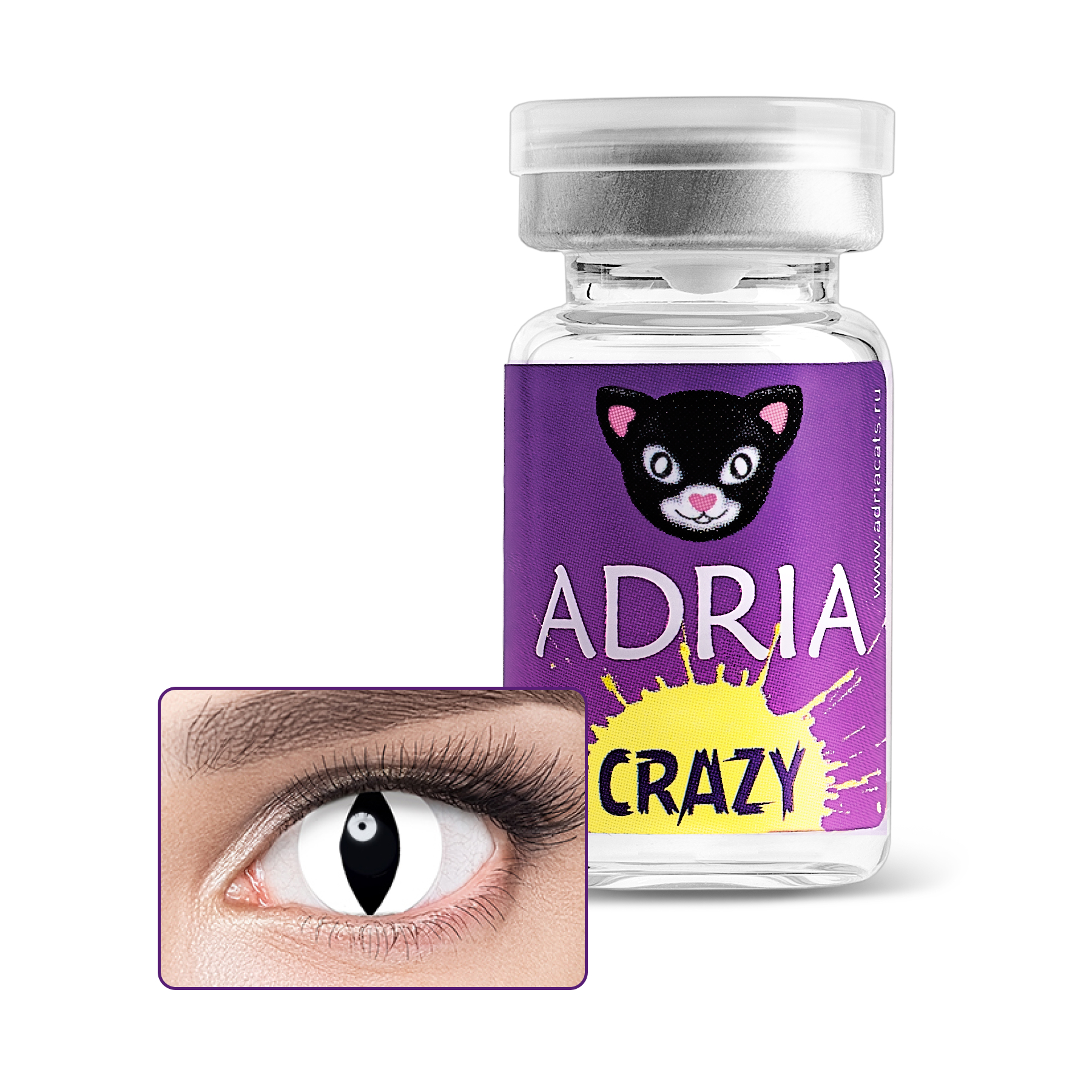 Купить Crazy 1 линза, Контактные линзы Adria Crazy White Out R 8, 6 0, 00 1 шт., белые, гидрогель