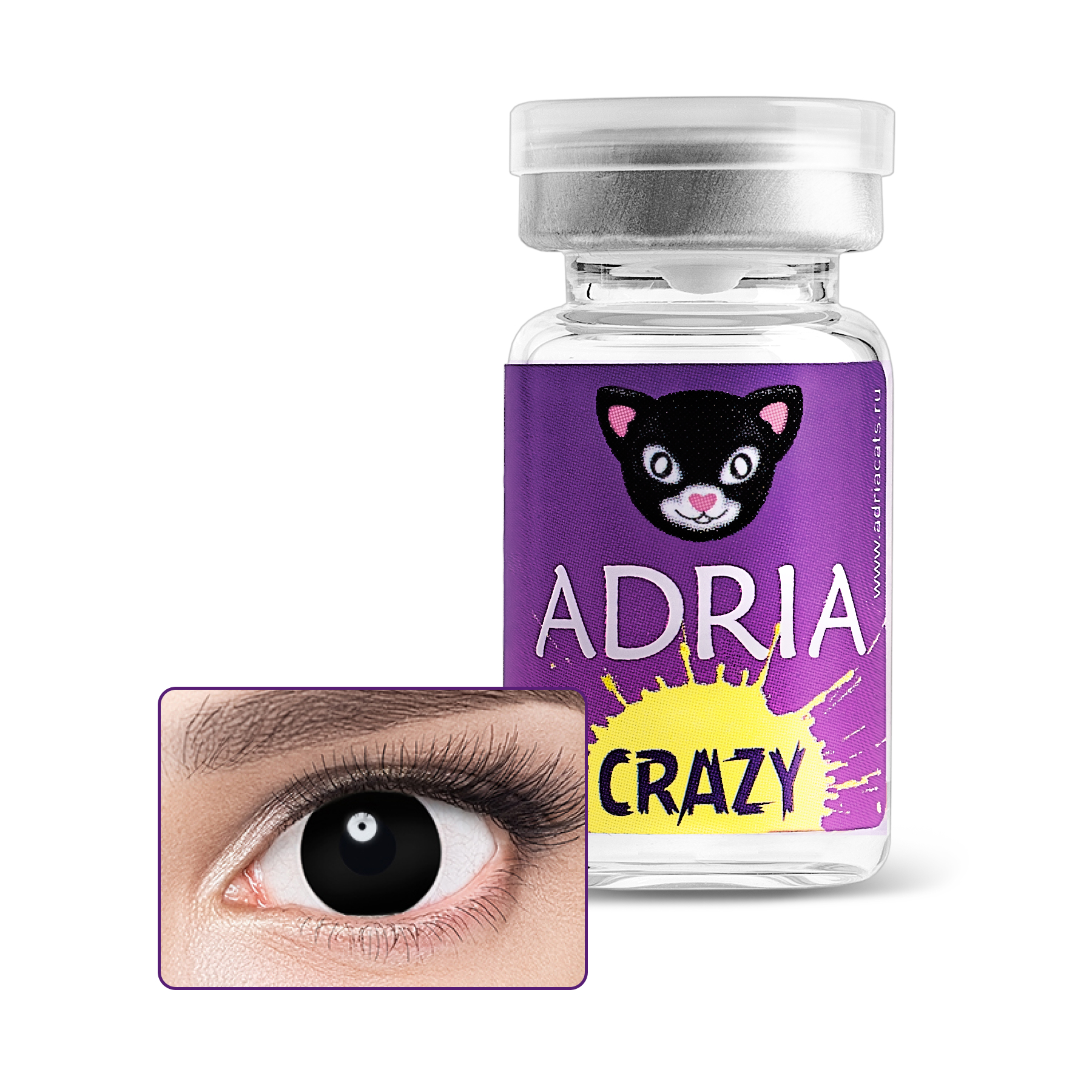 Купить Crazy 1 линза, Контактные линзы Adria Crazy Black Out R 8, 6 0, 00 1 шт., черные, гидрогель