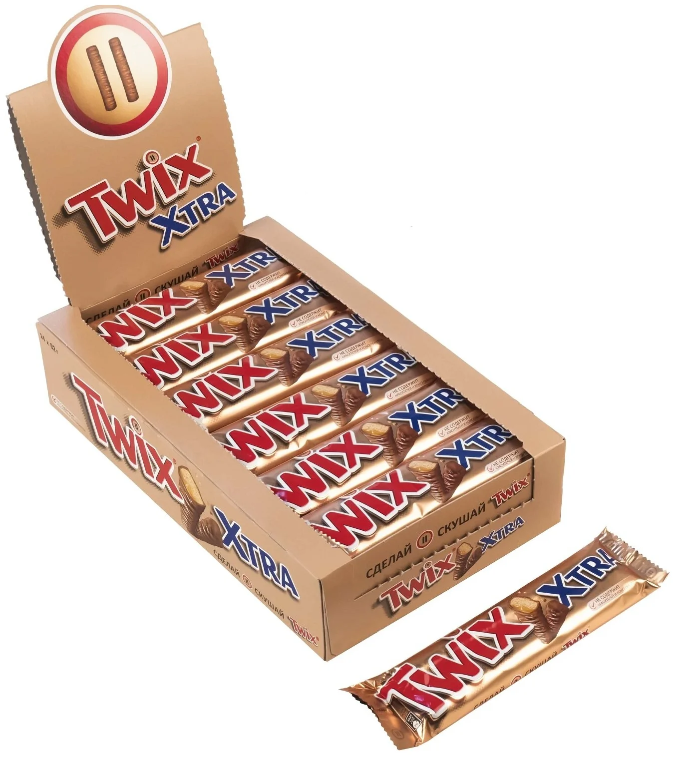 Шоколадный батончик Twix Xtra, 24шт по 82г