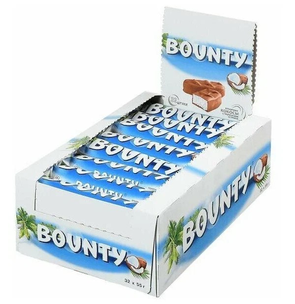 Шоколадный батончик Bounty , 32шт по 55г