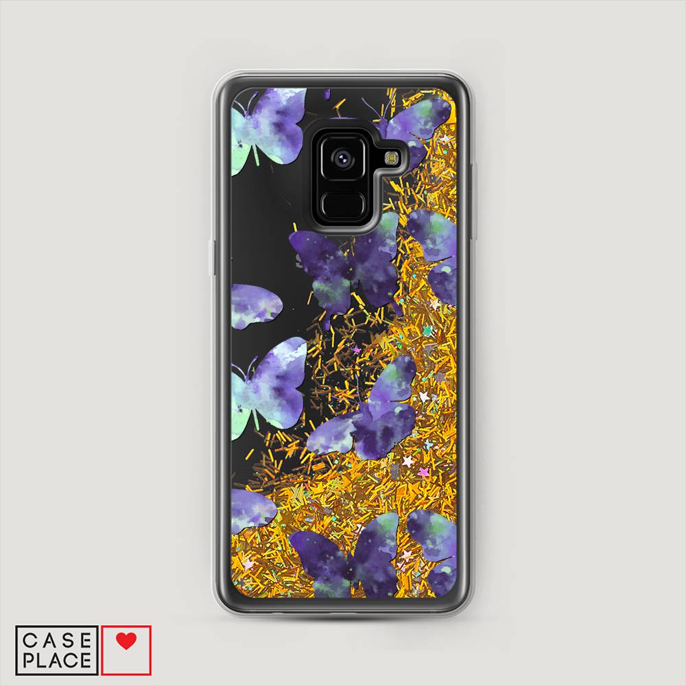 

Жидкий чехол с блестками "Бабочки отпечатки" на Samsung Galaxy A8 2018