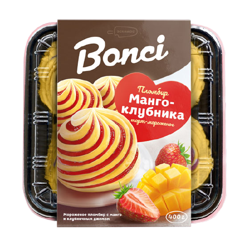 

Торт-мороженое Эскимос Bonci манго-клубника БЗМЖ 400 г