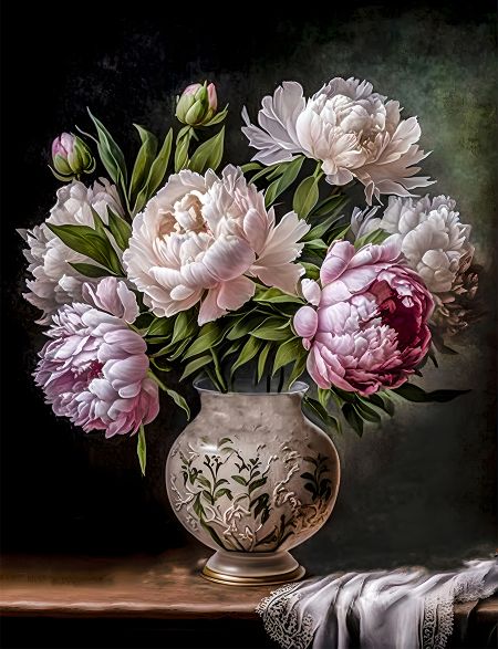 

Алмазная мозаика без подрамника Нежные пионы, 70x50 см, 30 цветов, 61516, РА-180