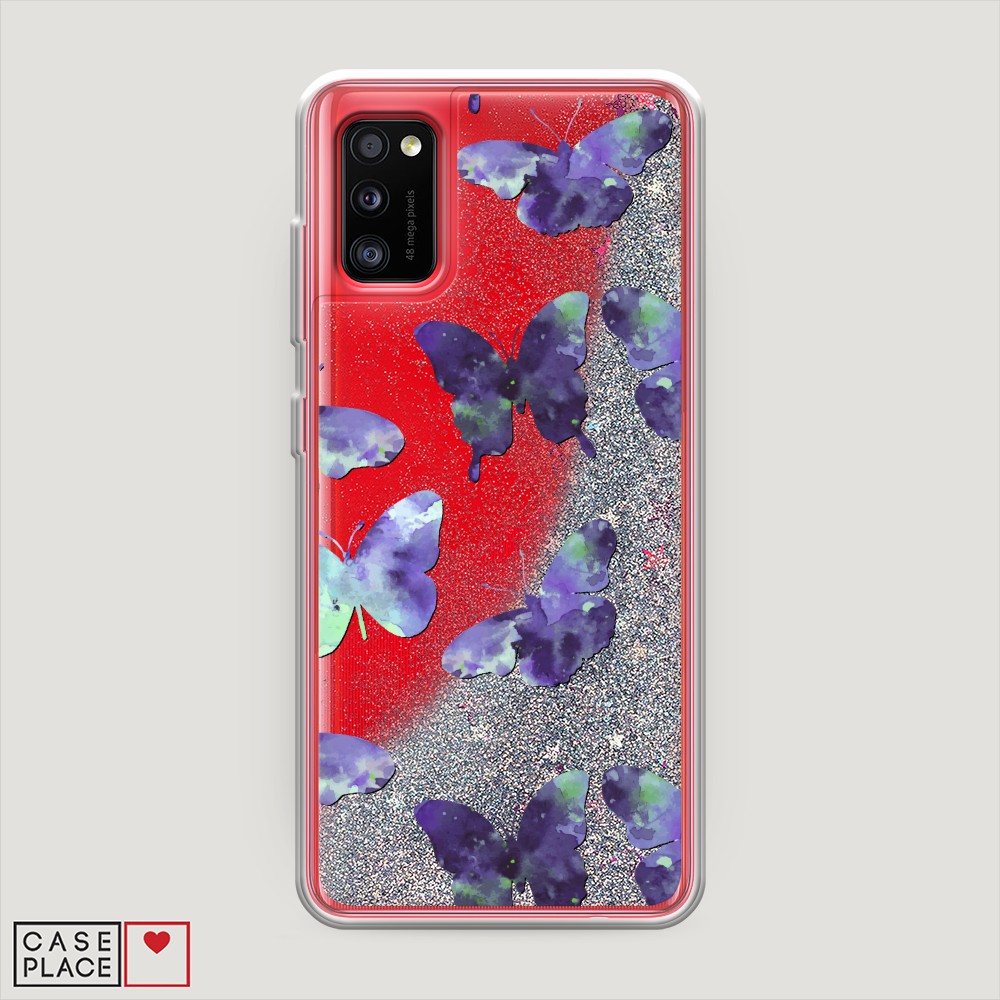 фото Жидкий чехол с блестками "бабочки отпечатки" на samsung galaxy a41 awog