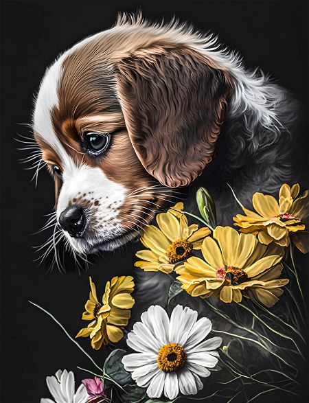 

Алмазная мозаика на подрамнике Собака и цветы, 40x30 см, 30 цветов, 61501, ПРА-177