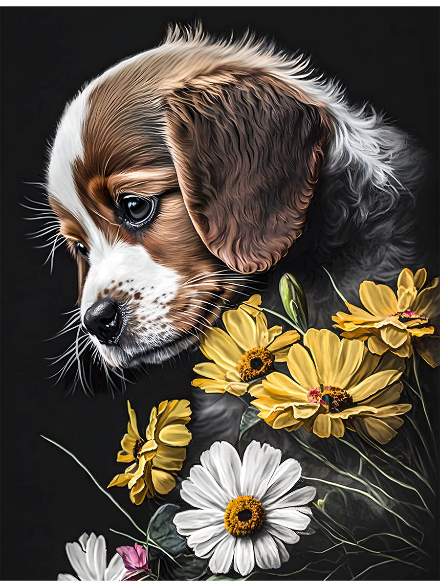 

Алмазная мозаика без подрамника Собака и цветы, 50x40 см, 30 цветов, 61432, РА-177