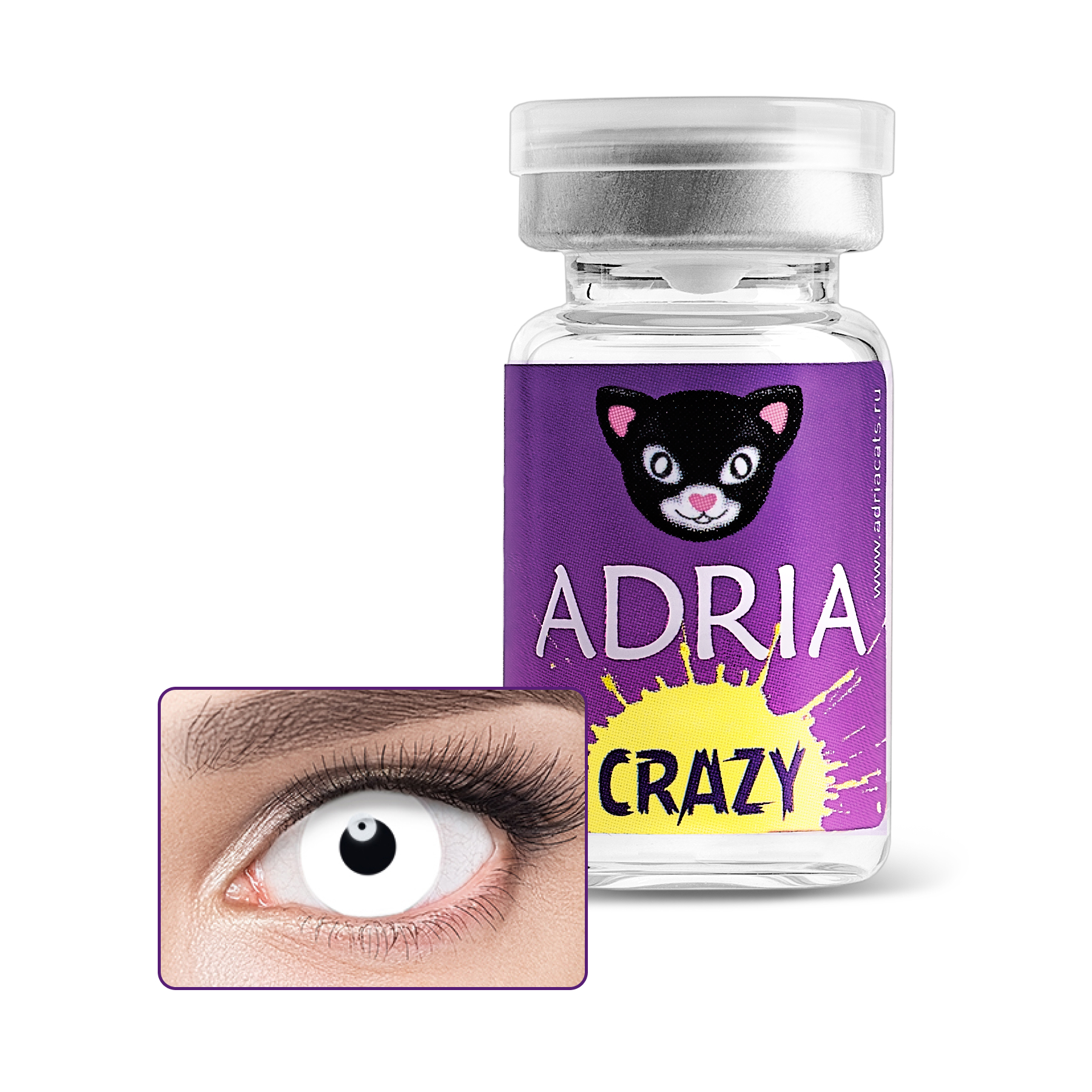 Купить Crazy 1 линза, Контактные линзы Adria Crazy White Cat R 8, 6 0, 00 1 шт., белые; черные, гидрогель