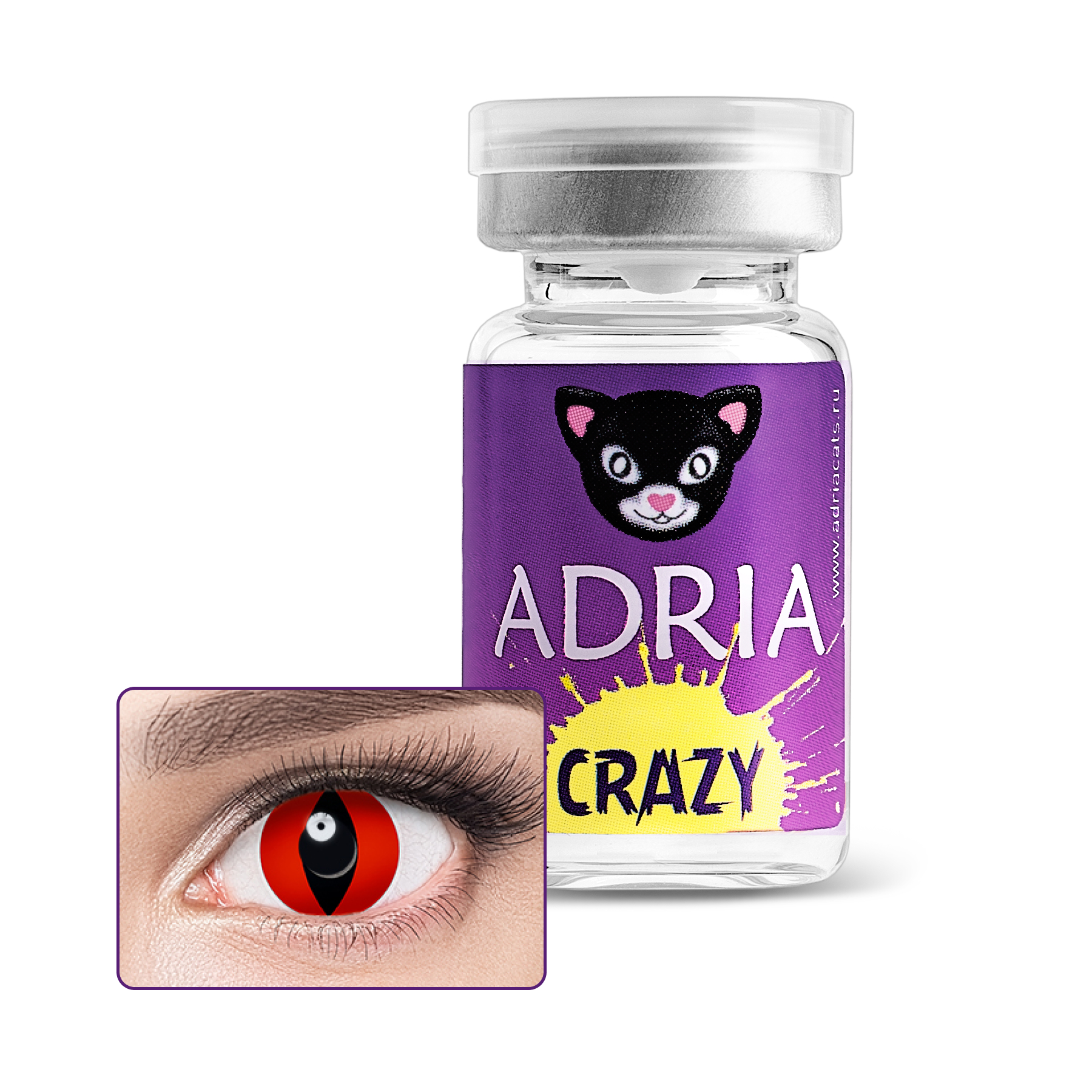 Купить Crazy 1 линза, Контактные линзы Adria Crazy Red Cat R 8, 6 0, 00 1 шт., красные; черные, гидрогель