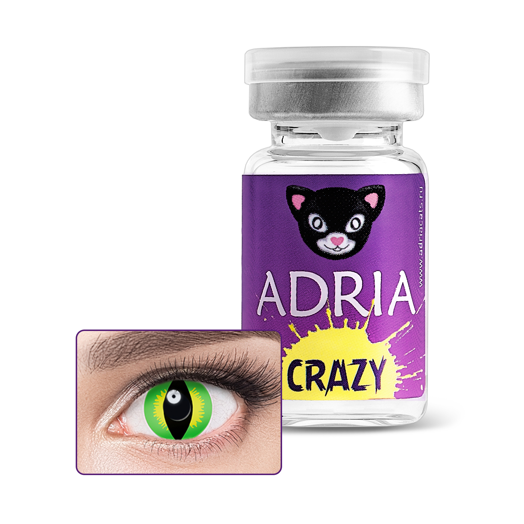 Купить Контактные линзы ADRIA CRAZY 1 линза 0, 00 green cat