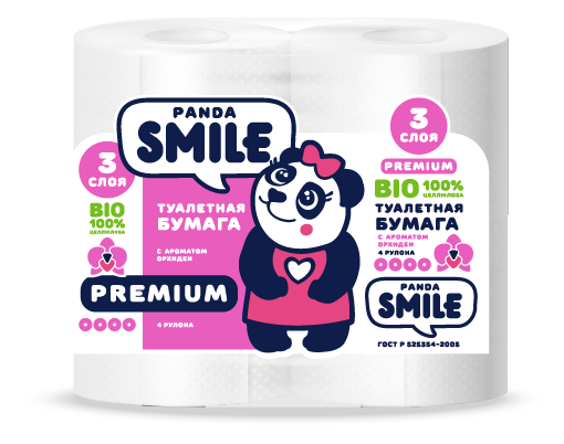 фото Бумага туалетная panda smile 3 слоя, с ароматом орхидеи, 4 шт.