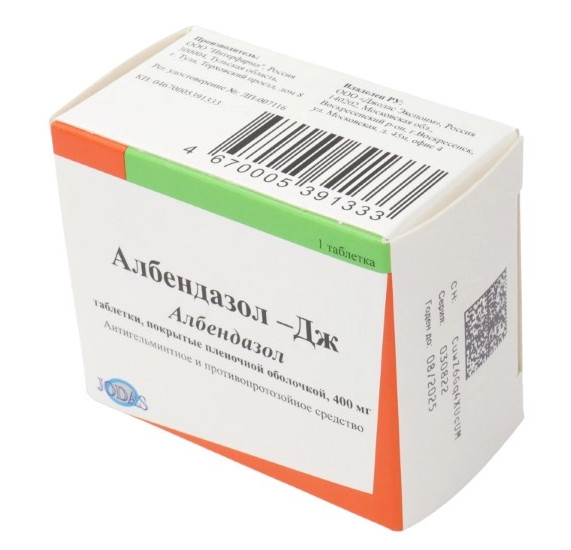 

Албендазол-Дж, таблетки 400мг, 1 шт.