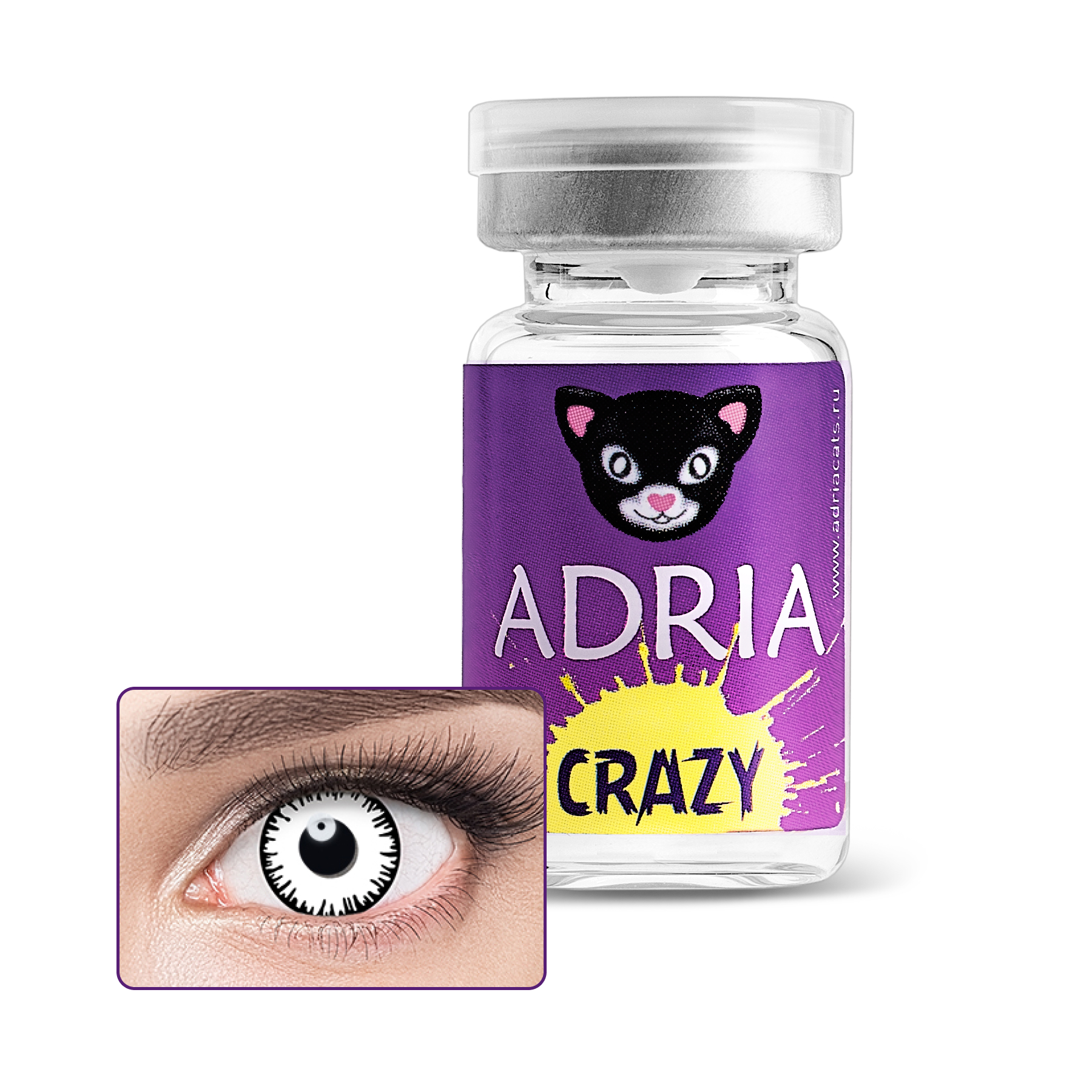 Купить Crazy 1 линза, Контактные линзы Adria Crazy Lunatic R 8, 6 0, 00 1 шт., белые; черные, гидрогель