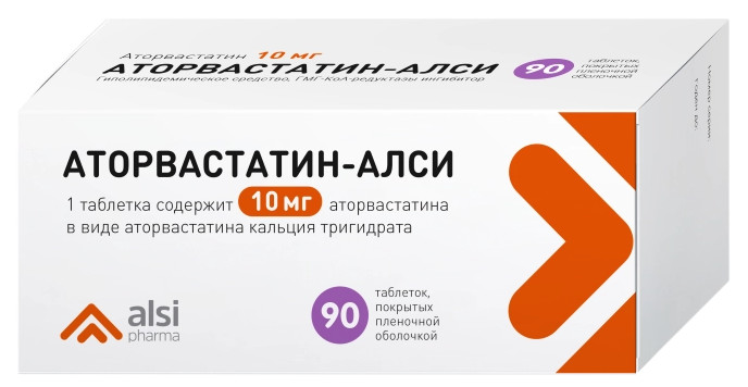Купить Аторвастатин-АЛСИ, таблетки 10мг, 90 шт., ALSI PHARMA