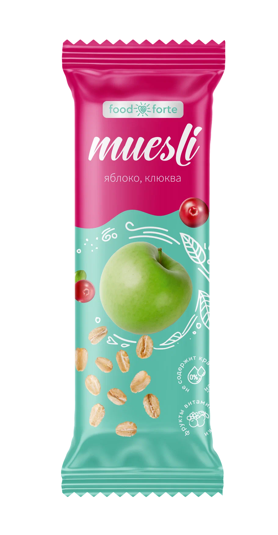Батончик мюсли FoodForte, Яблоко и клюква, 50 г