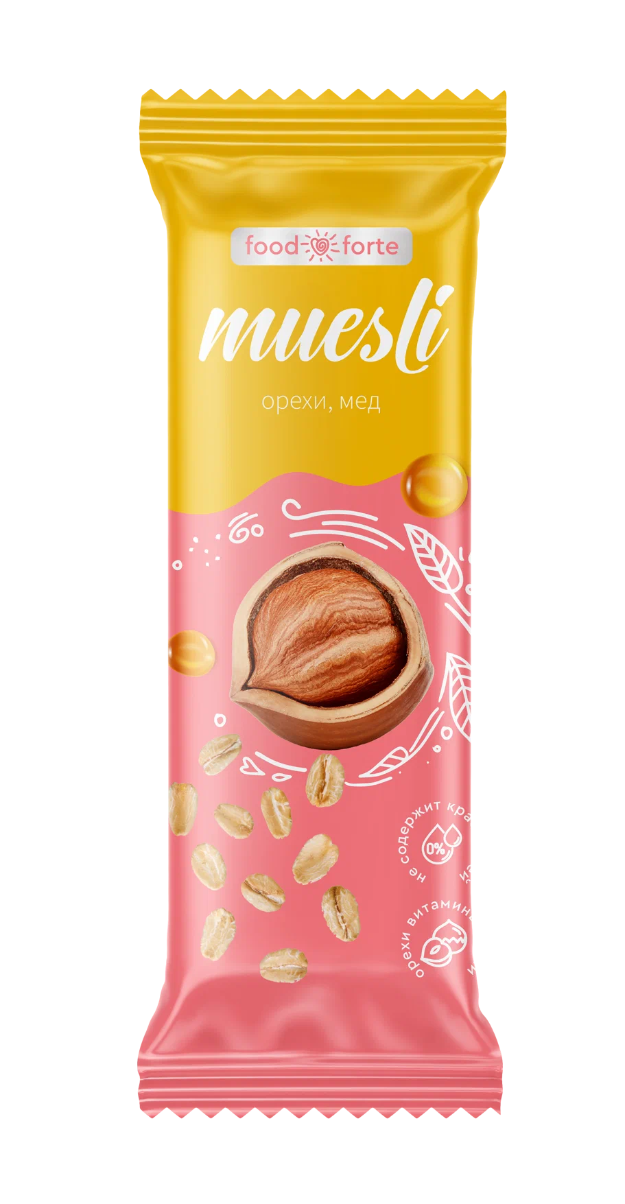 Батончик мюсли FoodForte, Орехи и мед, 50 г