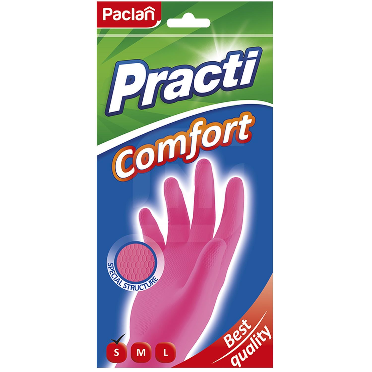 фото Перчатки paclan comfort хозяйственные латексные розовые s-l