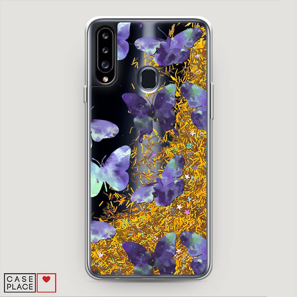фото Жидкий чехол с блестками "бабочки отпечатки" на samsung galaxy a20s awog
