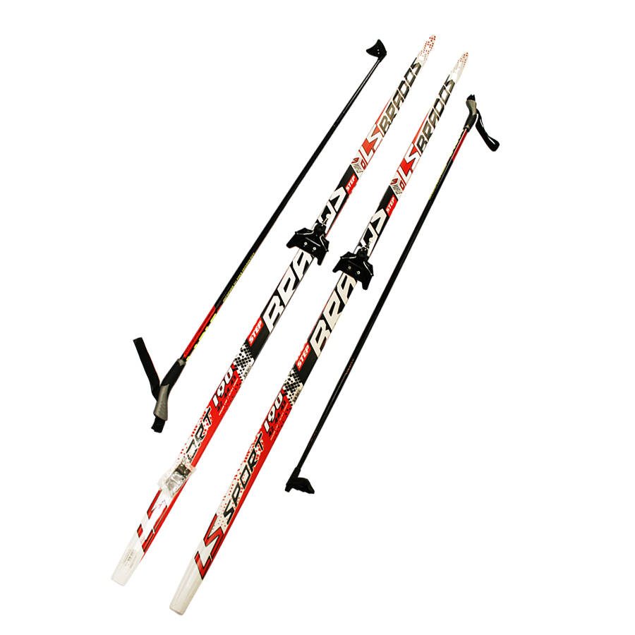 фото Лыжный комплект (лыжи + палки + крепления) 75 мм 170 степ brados ls sport red