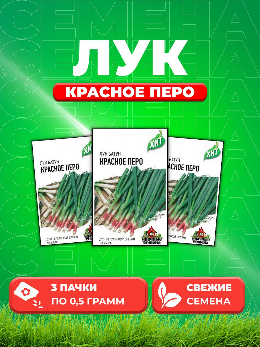 

Семена Лук на зелень Красное перо 0,5 г ХИТ х3 3уп