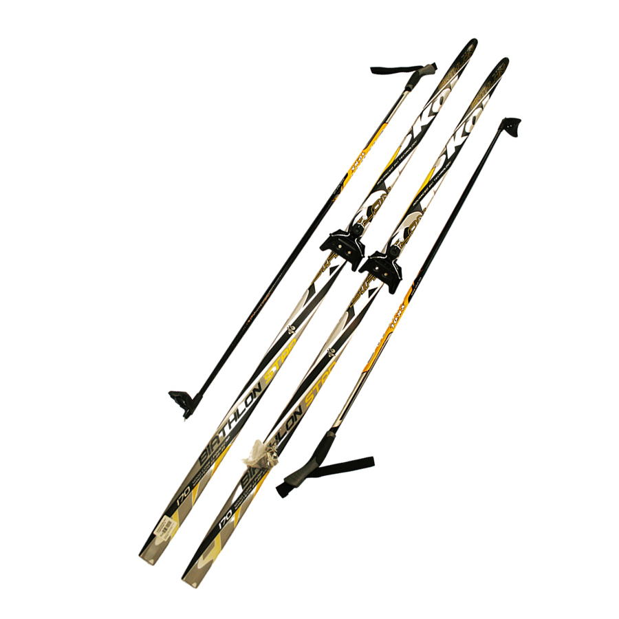 фото Лыжный комплект (лыжи + палки + крепления) 75 мм 190 skol biathlon yellow/black