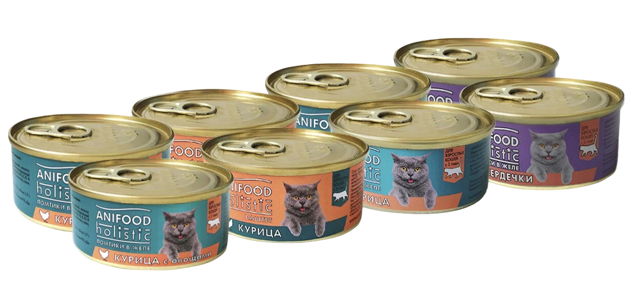 

Влажный корм для кошек AniFood ассорти: курица, с овощами, паштет, сердечки, 8 шт по 100 г