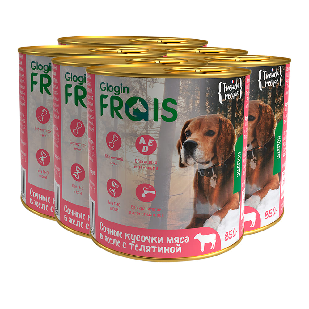 

Влажный корм для собак Frais Holistic Dog, желе с телятиной, 6шт по 850г