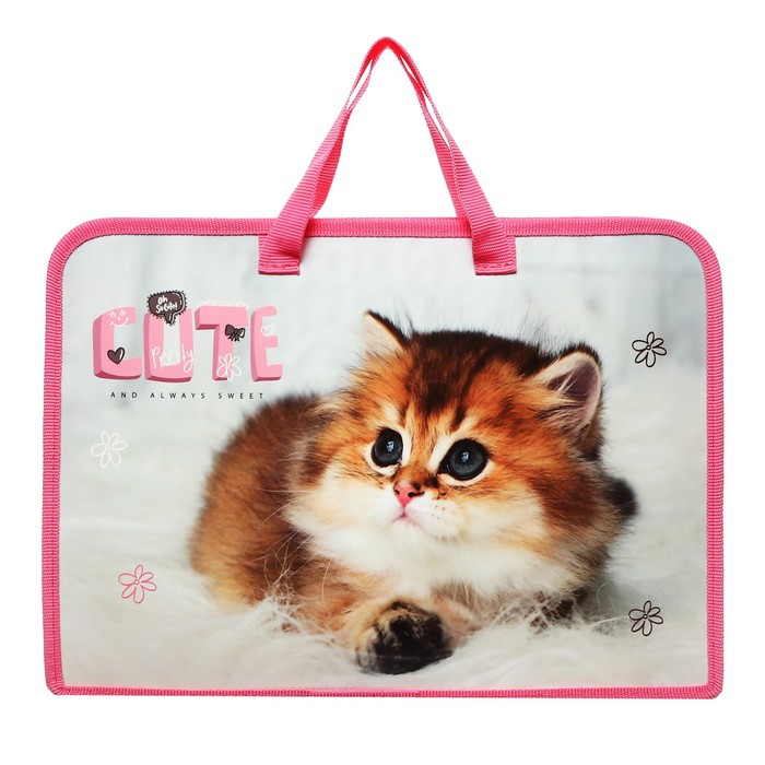 Папка с ручками Оникс Cute kitty А4, 340х245х40мм, ручки-тесьма