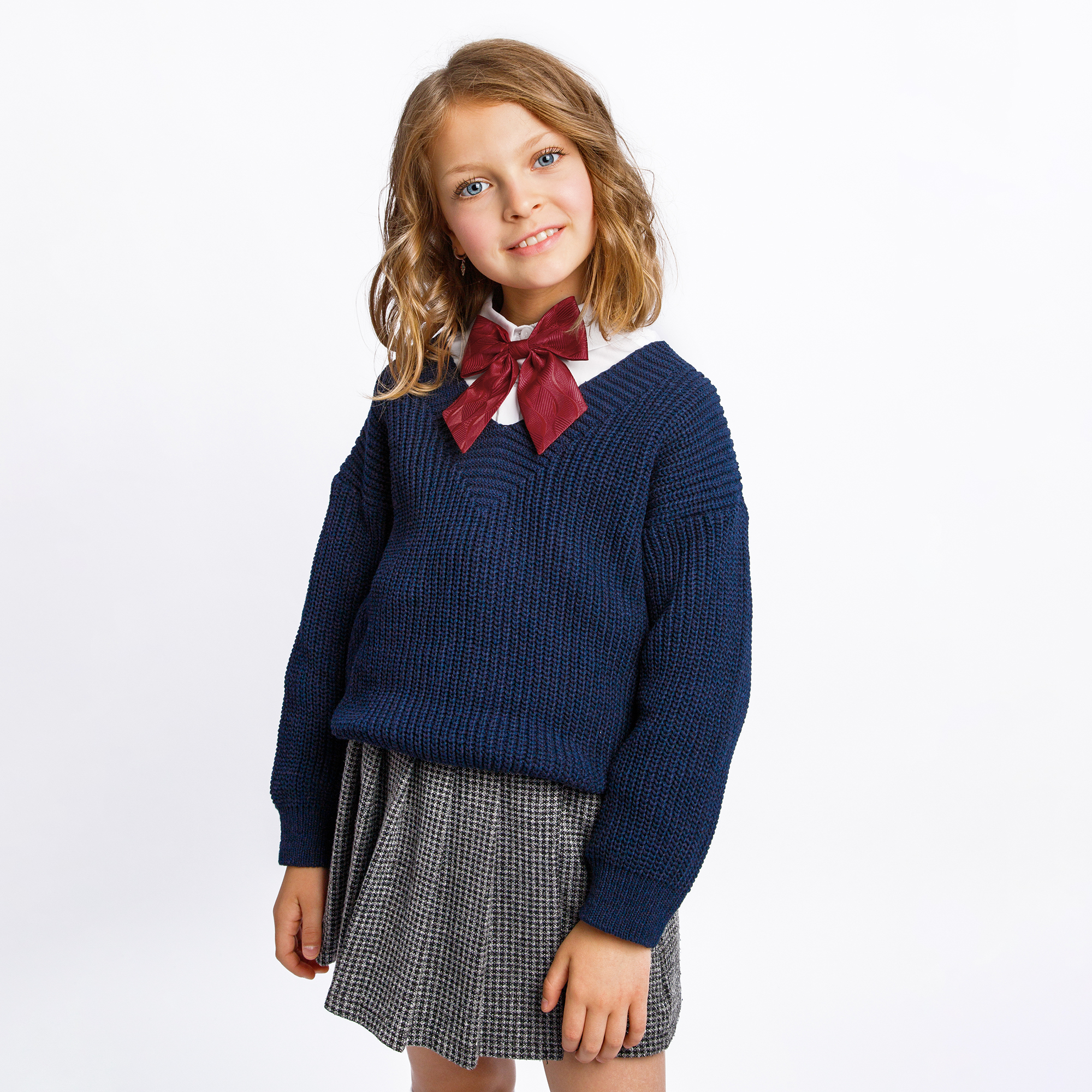 Свитер для девочек Amarobaby AB-OD21-KNIT2601 синий 134 свитер трикотажный для девочек playtoday белый 134