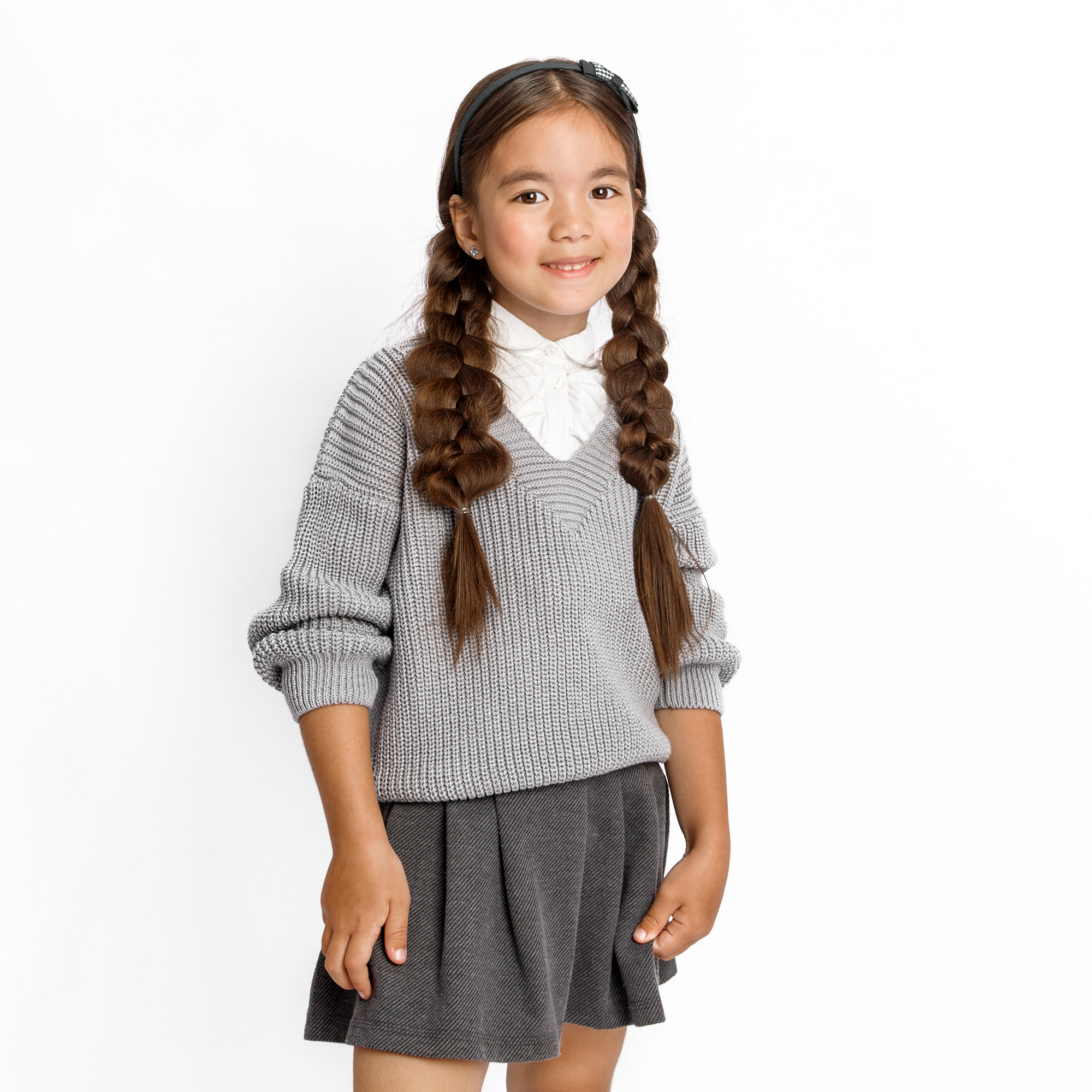 Свитер для девочек Amarobaby AB-OD21-KNIT2601 серый 128 свитер трикотажный для девочек playtoday белый 134