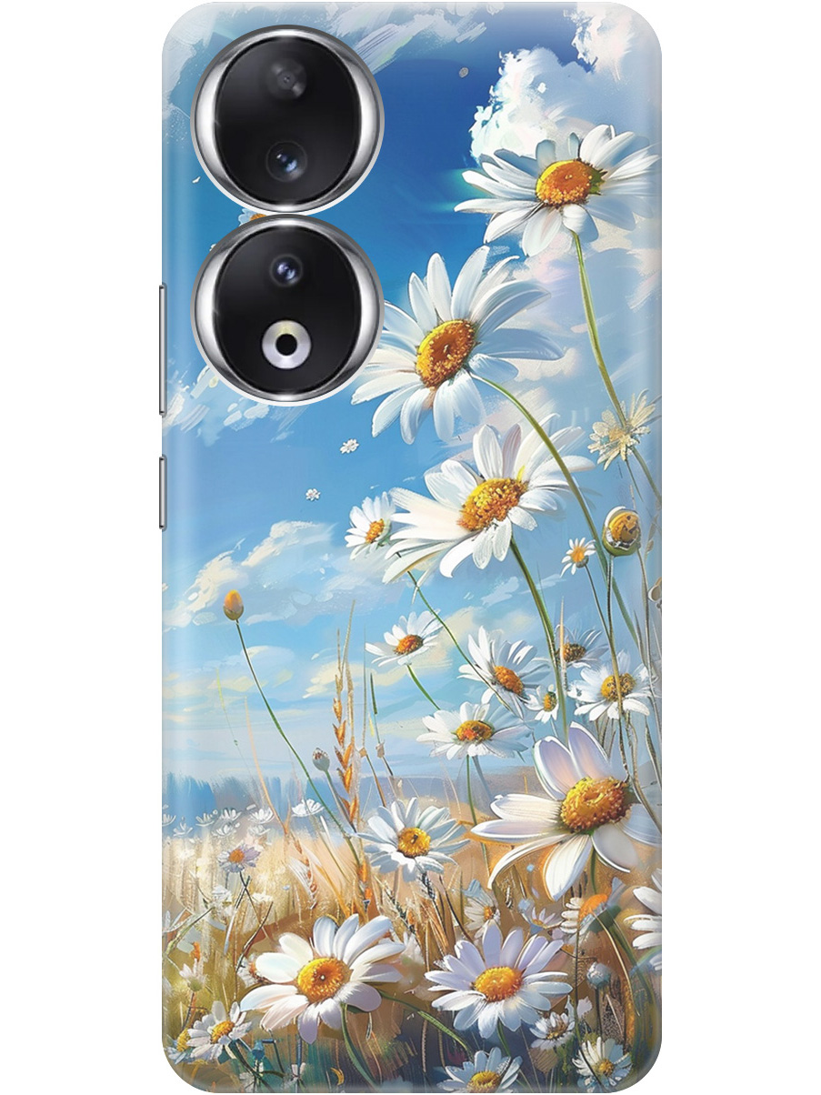 

Силиконовый чехол на Honor 90 с рисунком "Ромашки на поле", Белый;синий, 20001429