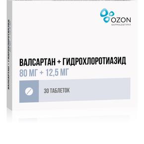 Валсартан Гидрохлоротиазид, таблетки 80 мг 12.5 мг, 30 шт.