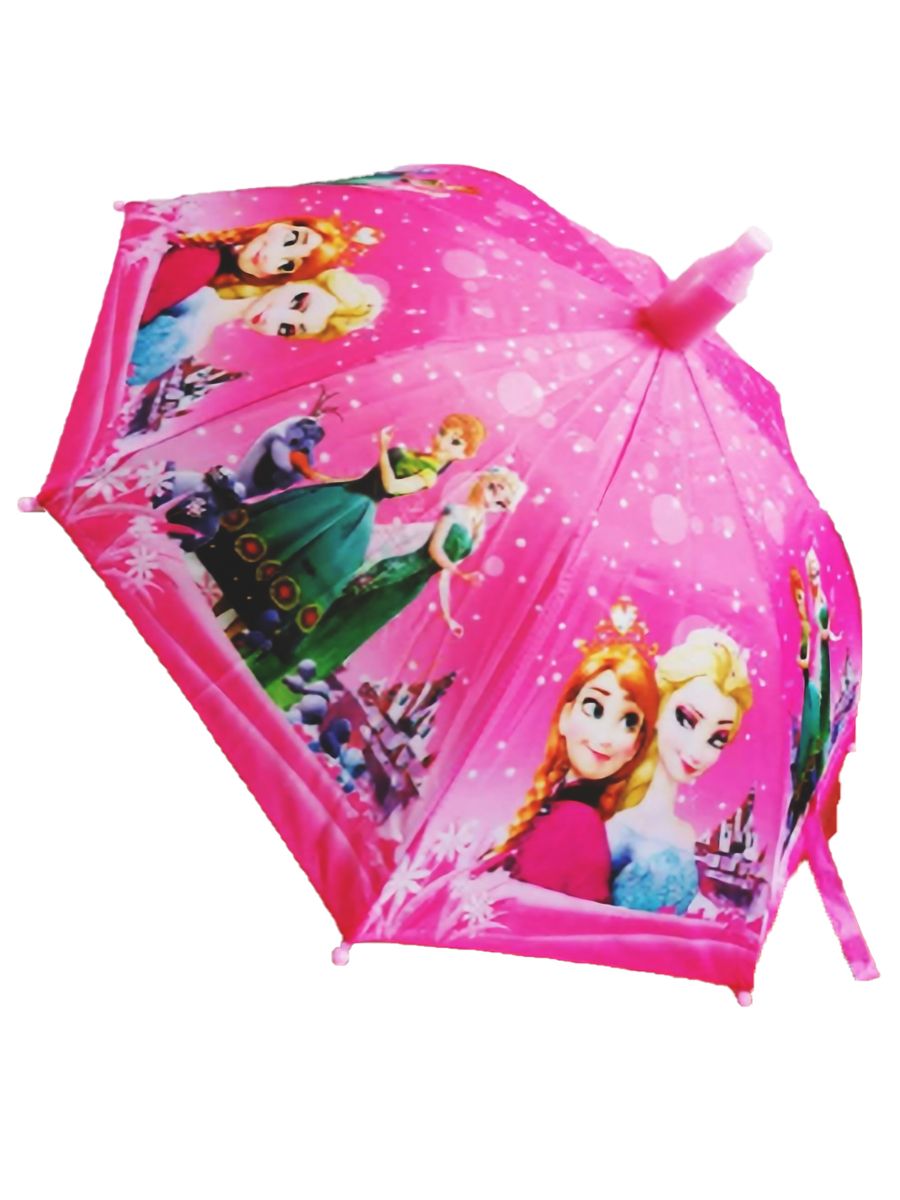 фото Зонт-трость детский lacogi для девочек, розовый, нейлон, принцессы и снеговик
