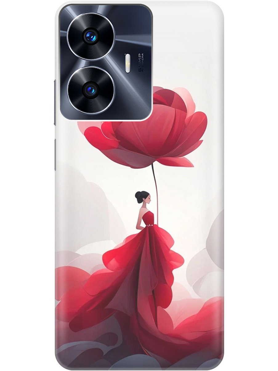 

Силиконовый чехол на Realme C55 с рисунком "Цветочная девушка в красном", Белый;красный, 20000873