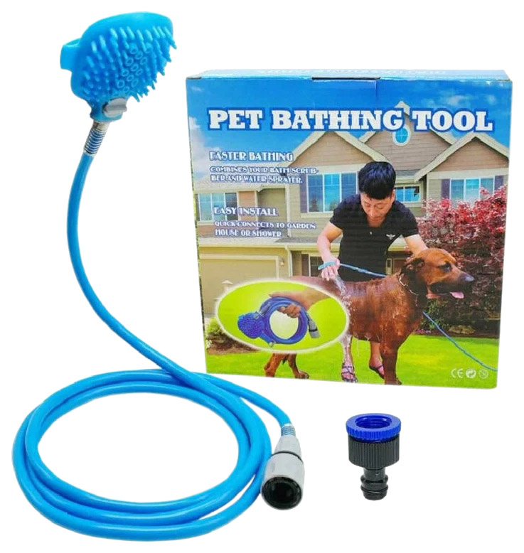 фото Щетка-душ для собак ripoma pet bathing tool со шлангом и креплением, голубой