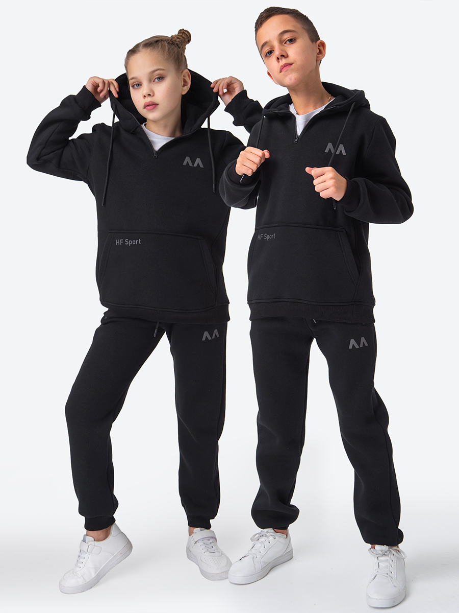 Костюм спортивный HappyFox HFJKD7096, черный, 152 miko yumi костюм хлопковый теплый fsghood кофта на молнии и штаны на манжетах