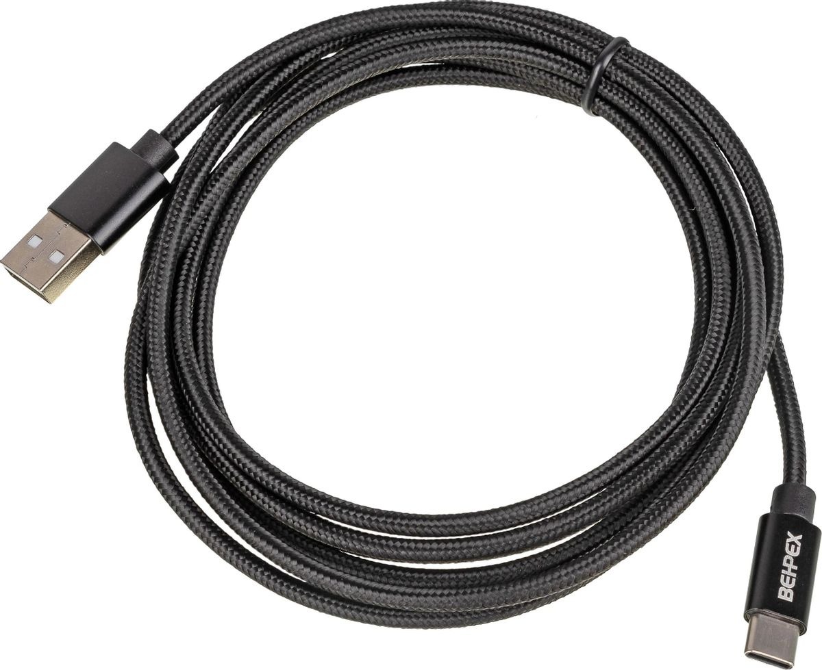 Кабель  USB Type-C m -  USB m,  2м,  в оплетке,  2.4A,  черный