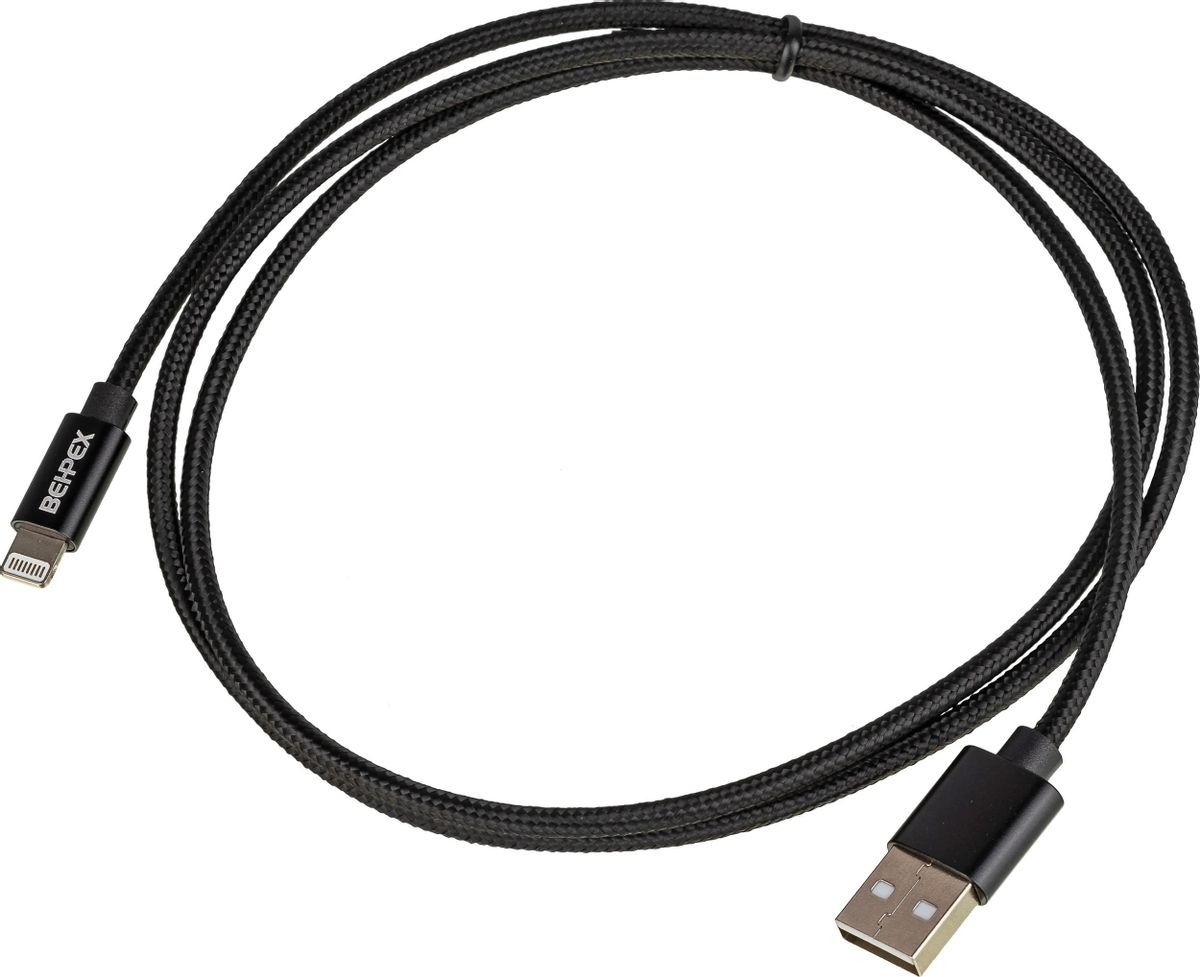 Кабель  Lightning m -  USB m,  1м,  в оплетке,  2.4A,  черный